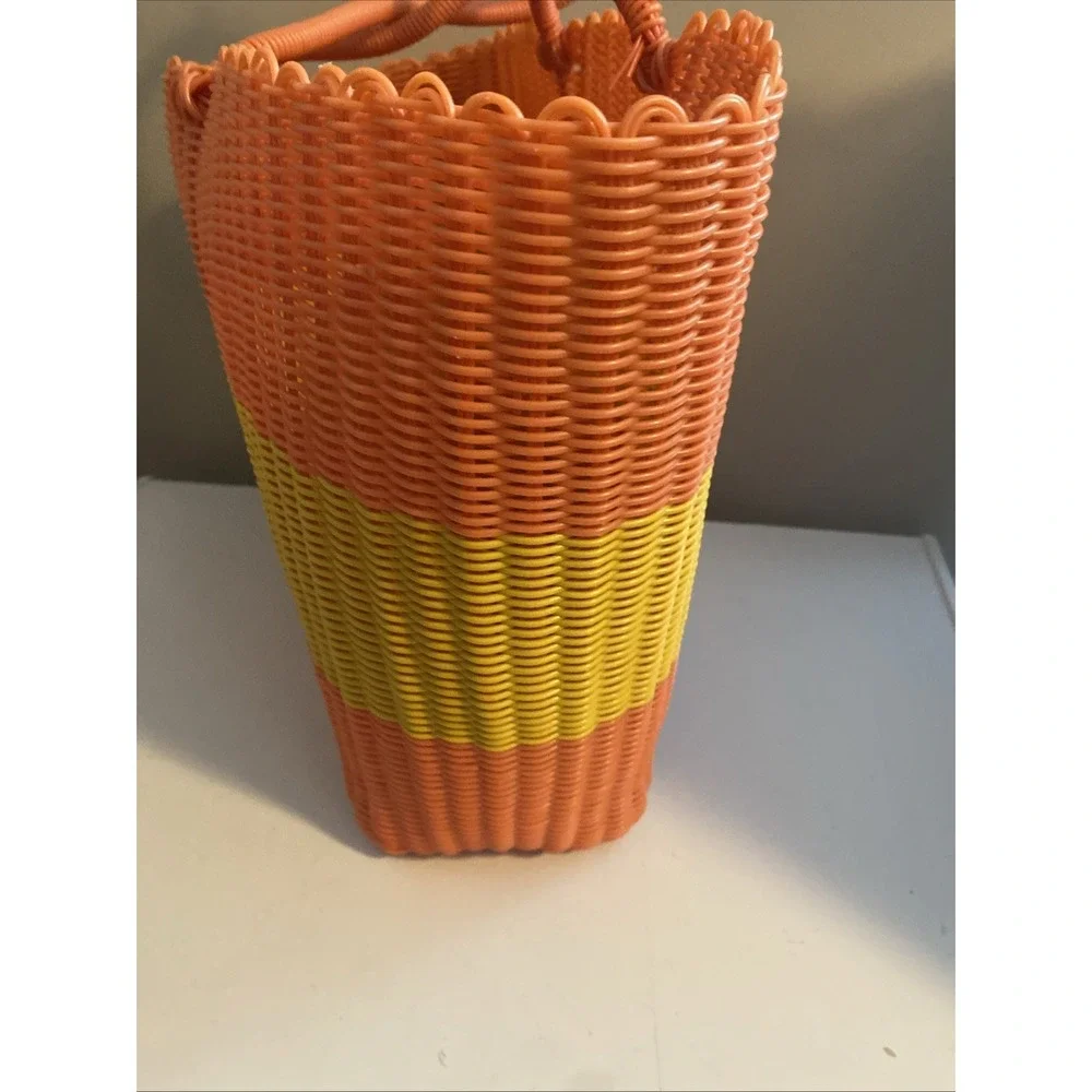 Crate and Barrel Orange & Yellow  Woven Beach Bag Basket
